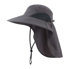 Magracy Mens Womens Outdoor Wide Brim Sun Hat with Neck Flap Mesh UV Protection Hat Gardening Fishing Hats Dark Grey