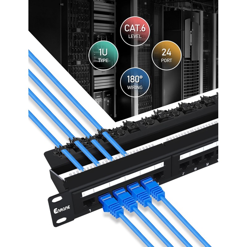 Enmane 24 Port Patch Panel CAT6 Keystone Patch Panel 1U