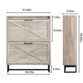 Maupvit Maupvit Shoe Cabinet with 2 Flip Drawers, Freestanding Shoe Cabinet Organizer with Metal Legs, Shoes Storage Cabinet for Entryway, Narrow Shoe Rack Cabinet, Washed Gray