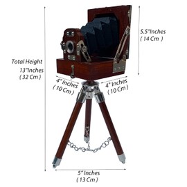 Vintage Camera Wooden Mini on Tripod Stand Table Top Collectible Studio Gift Item Desk Decorative Antique Film Model Camera Home Decor Premium