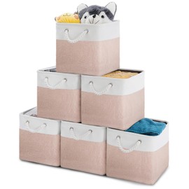Oterri 6 Pack Cube Storage Bins, Foldable Storage Cubes, 11x11 Inch Fabric Cubes Storage Basket, Decorative Storage Basket for Home, Shelves, Nursery Organizers(Orange-pink/White)