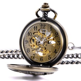 TREEWETO Vintage Mechanical Skeleton Hollow Pegasus Carved Pocket Watch for Men Women, Bronze