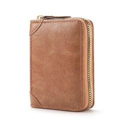 FACATH Card Holder with Coin Compartment - Leather Credit Card Holder with Lots of Space for up to 20 Cards - Wallet for Men and Women with RFID NFC Protection, A-khaki, Minimalist