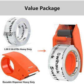 Heavy Duty Clear Packing Tape with Durable Dispenser for Easy Application - Packing Boxes, Moving Supplies, Shipping and Mailing - 1.88" x 66.6 yards - Style: 1 Roll + 1 Dispenser