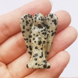 Manekieko Manekieko Natural Speckle Healing Crystal Prayer Guardian Angel Statue,38mm Carving Pocket Palm Stone Figurines Decoration