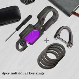 Idakekiy Key Chain Detachable D-ring 4 Key Rings Car Fob Keychain for men and Women (Purple)