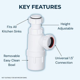 Hulthor Easy-Fit 40mm Adjustable Bottle Trap – 1.1/2 Inch Sink Waste, Urinal & Kitchen Waste Trap