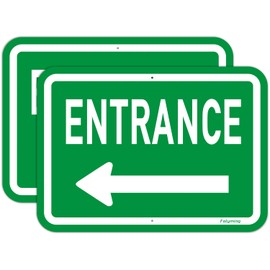 2 Pack Entrance with Left Arrow Signs 14 x 10 Inches Entrance Signs with Arrow Left Arrow Entrance Signs Metal Reflective Sturdy Rust Aluminum Waterproof Easy to Install