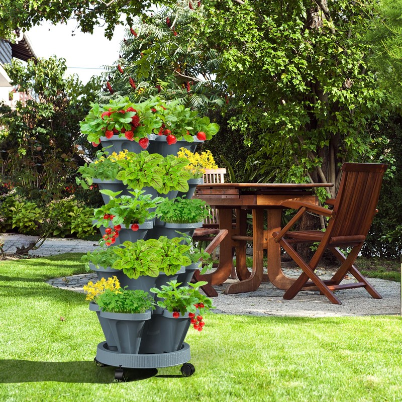Tectsia 7 Tiered Strawberry Vertical Planter 2 Pack, Stackable Tower