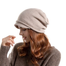 Kwatieh Women's Hat Scarf Set Hat Satin Lined Hat Women's Dark Blue Heated Hat Men's Hat Teddy Fleece Women's Hooded Hat for Men Gloves with Fur Women, beige