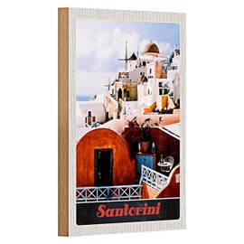 Santorini | Holzschild | Griechische Insel | Wanddeko | Retro-Stil | 12 cm x 18 cm