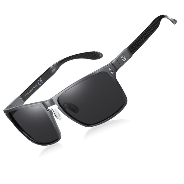 DUCO Men's Polarised Sunglasses with Rectangular Metal Frame and Carbon