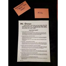 MILLS REPRODUCTION MILLS BACK DOOR INSTRUCTION SHEET ANTIQUE SLOT MACHINE