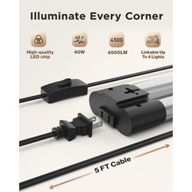 Sunco 10 Pack Linkable LED Utility Shop Light, 4500 LM, 6000K Daylight Deluxe, 4 FT, 48 Inch Integrated Fixture for Garage, 40W Equivalent 150W, Surface + Suspension Mount, Black