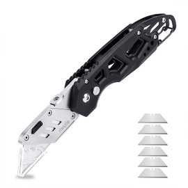 Box Cutter Knife Tingtio Box Cutter Box Knife Heavy Duty Folding Box Cutter Knife with 13 pcs Replacement Blades Belt Clip Black