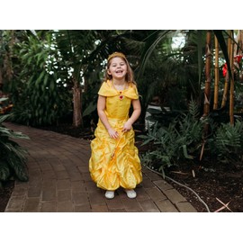 Funna Princess Costume Layered Dress Off Shoulder for Girls Dress Up with Accessories Yellow, 4T