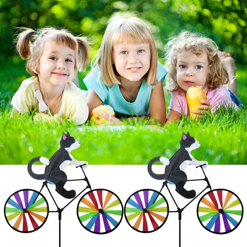 Windmill Garden Decoration Windmill Rotating Cat Dog Bicycle Design Rainbow