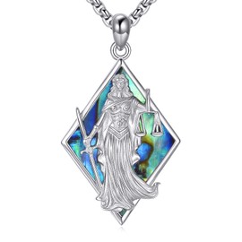 AXOMY Scales of Justice Necklace 925 Sterling Silver Abalone Shell Justice Goddess Statue Jewelry Gift for Men Women Lawyers and Attorneys