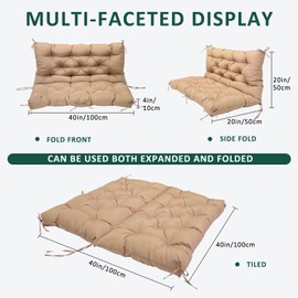 SKWYPOJU Swing Replacement Cushions for Outdoor: 2-3 Seater Waterproof Porch Bench Cushion with Ties - Thick Patio Swing Cushion with Backrest for Garden Backyard Furniture