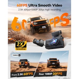 WOLFBOX X3 2.5K 60FPS Dash Cam, STARVIS 2 IMX675 with ADAS, 2.5K+1080P Dual Dash Cam Front and Rear, Built-in 5.8GHz WiFi & GPS, Included 64GB Card, Touch Screen, G-Sensor, Loop Recording