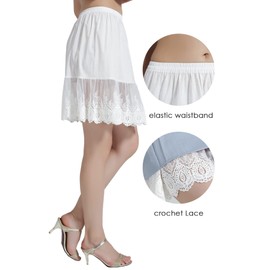 BEAUTELICATE 100% Cotton Half Slip Skirt Extender with Lace Trim Vintage Underskirt