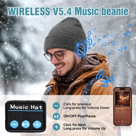 Bluetooth Beanie Hat with Headphones, Wireless Winter Hat Built in Microphone and Stereo Speakers Dark Grey