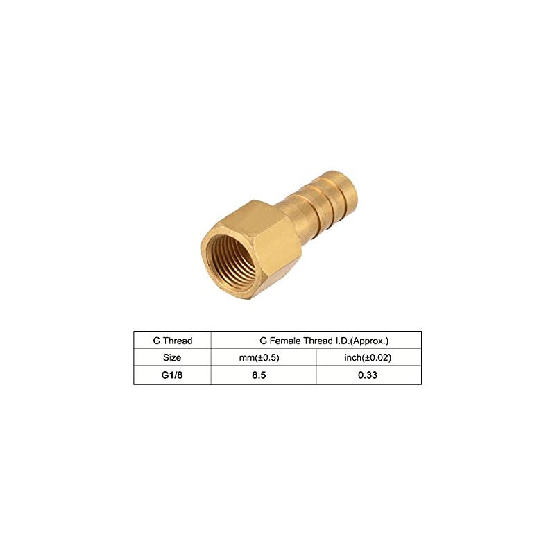 sourcing map Brass Hose Barb Fitting Connector, 8mm Barb G1/8