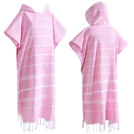 1pcs Turkish Towel Poncho Turkish Cotton Surf Poncho Changing Towels Swim Robe with Pocket Swim Cover Up Wearable Towel Hooded Beach Towel for Adult Man Women Beach Pool (Pink, M)