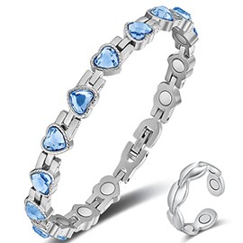 Vicmag Vicmag Lymphatic Drainage Magnetic Bracelets for Women Titanium Steel Brazaletes Ultra Strength Magnetic Adjustable with Removal Tool and Gift Box (Blue Heart Crystal)