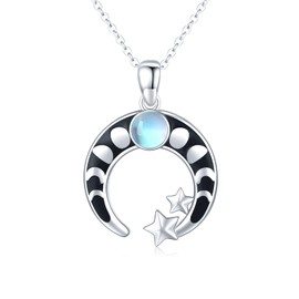ABIGY Moon Necklace Moon Phase Necklace 925 Sterling Silver Moon Star Pendant Crescent Moon Phase Moonstone Necklace Women's Moon Jewellery Gift Women's Birthday, Sterling Silver