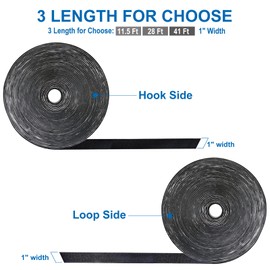 1 Inch x 41 Ft Strips with Adhesive, Nylon Self Adhesive Heavy Duty Strips, Double Sided Sticky Back Fastener Roll Tape for Home Office School Car and Crafting Organization Black