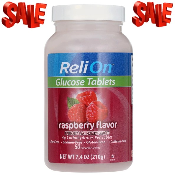 Relion Raspberry Glucose Tablets, 50 Count - Free Shipping USA