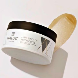 HADAT Cosmetics Hair and scalp mud scrub for deep cleansing and removal of impurities and dead cells from the scalp. Dead Sea mud scrub for hair peeling