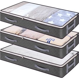 Bolsa de almacenamiento debajo de la cama 3 Pack con Ventana y Asa,Cremallera Resistente,Almacenaje Bajo la Cama de Tejido Transpirable,para Edredones,Mantas,Ropa de Cama
