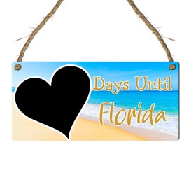 Days Until Florida Countdown Plaque – Hanging Sign with Beach, Palm, and Sunset Designs – Holiday Countdown Chalkboard – Tropical Wall Decor Gift for Florida Lovers (Beach, With Pen)