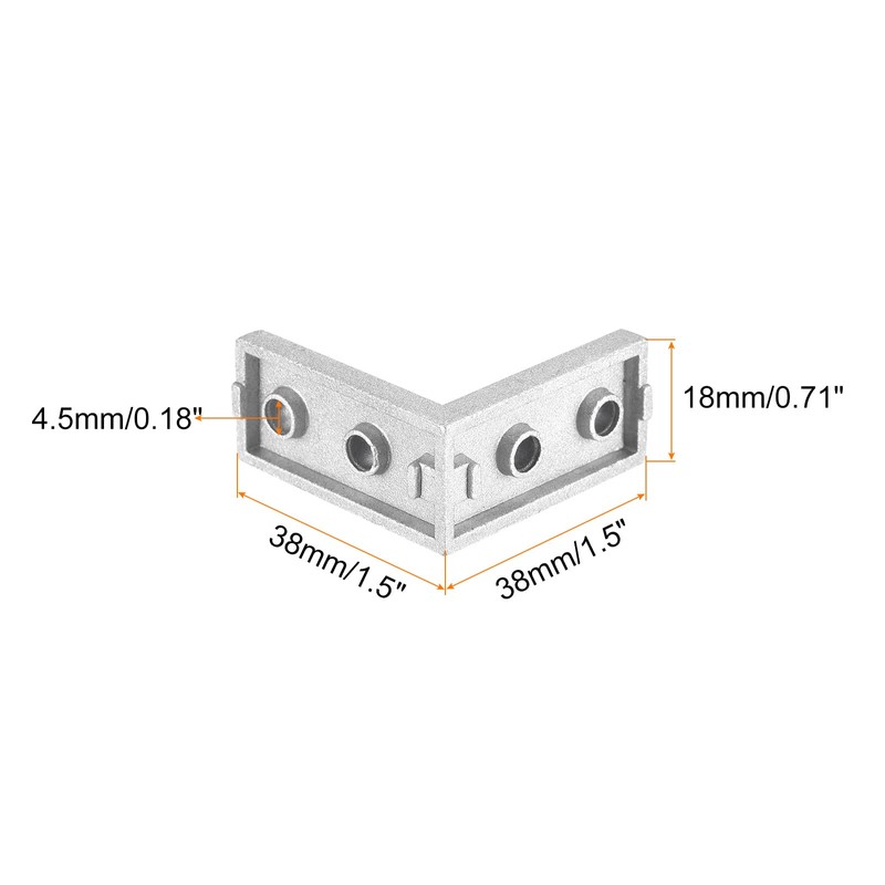 sourcing map 8Pcs Inside Corner Bracket Gusset, 38x38x18mm 2040 Angle