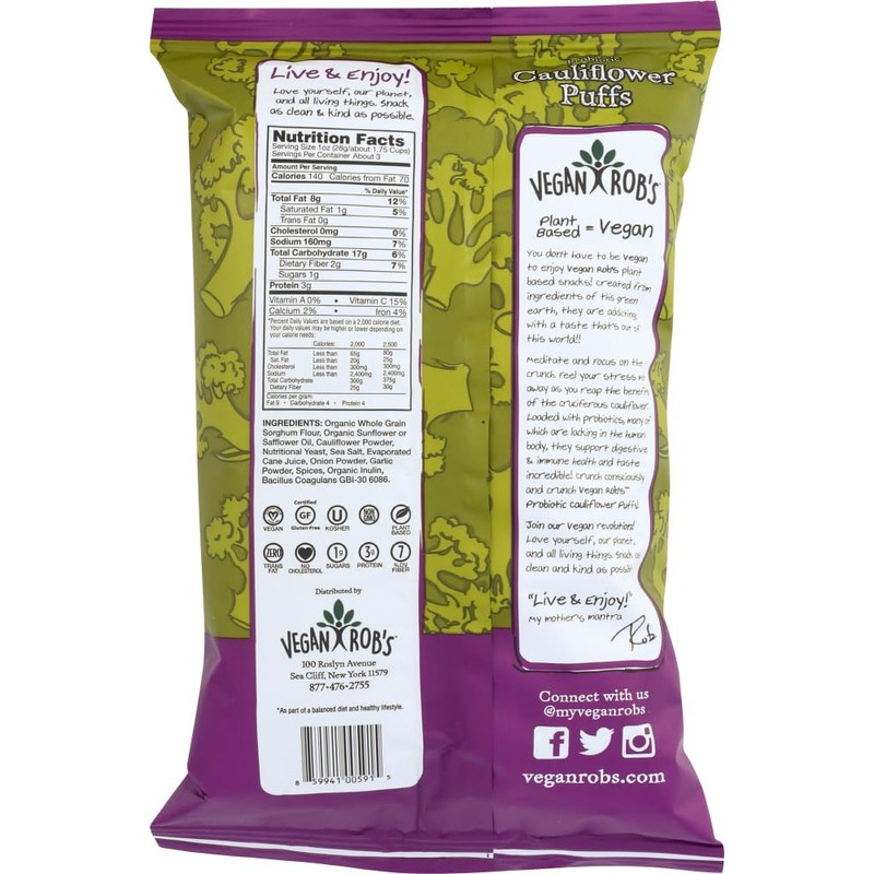 Vegan Rob's Plant Based Probiotic Cauliflower Puffs Certified Gluten Free
