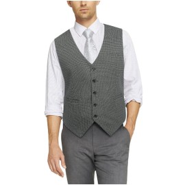 HISDERN Vintage Grey Waistcoat Men Formal V Neck Waistcoats Classic Casual Wedding Business Party Cotton Suit Vest With Pockets 2XL