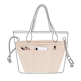 Lckaey Organizer Insert Felt Purse Organizer for Handbag & Tote Organizer insert for Neverfull MM PM BagsY075Khaki-M