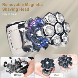 Telfun Kopfrasierer für kahlköpfige Männer, All-in-1 magnetischer abnehmbarer Elektrorasierer mit kabelloser Ladestation, nass und trocken wasserdicht