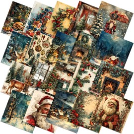 HunnmingRe 20 Pcs 10''x10'' Vintage Christmas Quilting Fabric Square Nutcracker Santa Claus Quiltted Fabric Bundle Reindeer Precuts Printed Patchwork Supplies for Winter Xmas DIY Sewing Craft