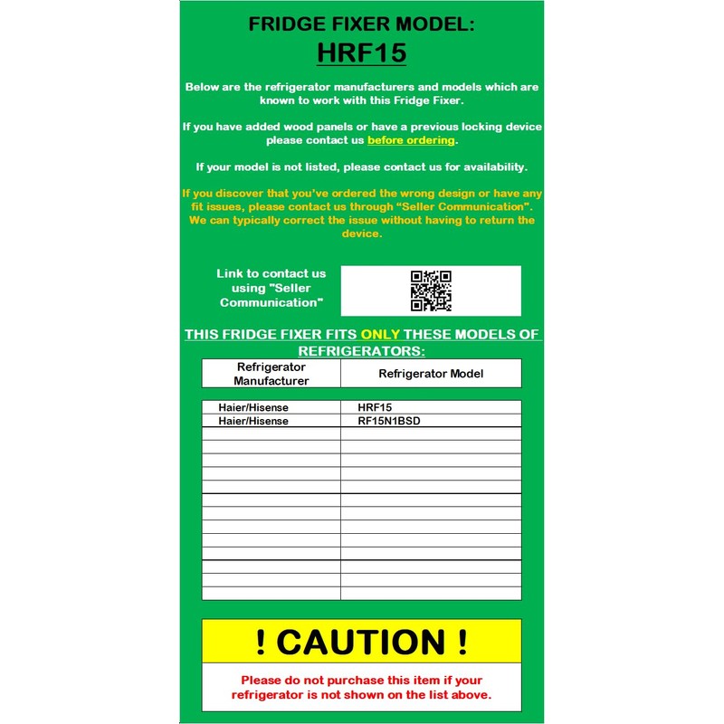 Fridge Fixer for the Haier/Hisense HRF15 Refrigerator, Travel Latch for