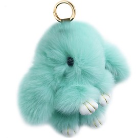 Xsclpomddy Cute Plush Rabbit Keyring Plush Bunny Keyring Pom Poms Bag Pendant Handbag Car Key Decoration, Lake-blue