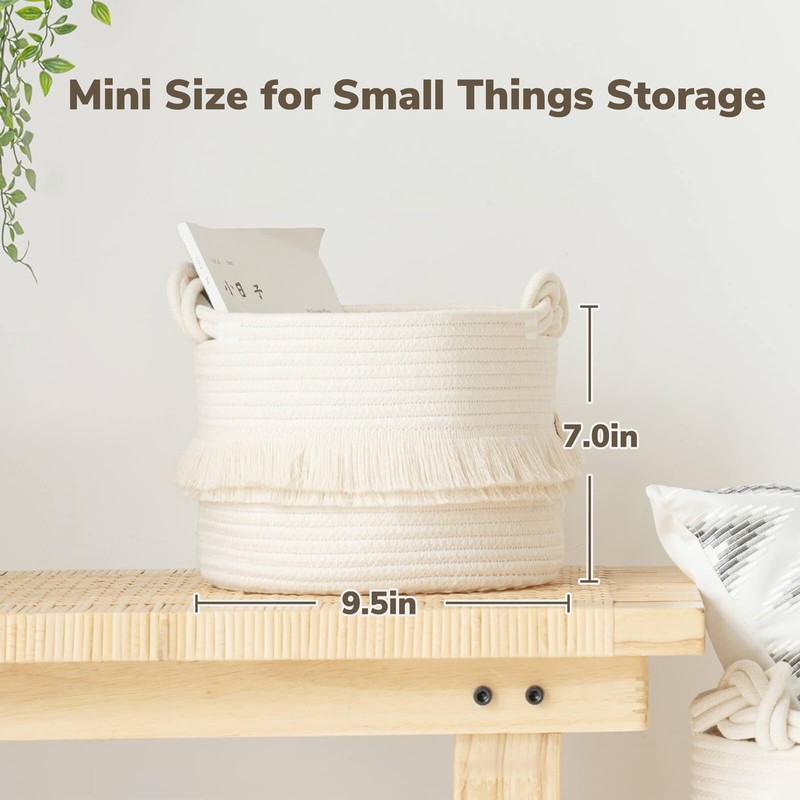 CherryNow Small Woven Storage Baskets, 9.5'' x 7'' inches Cotton