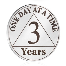ACGZQY 3 Year Sobriety Coin - One Day at A Time AA Cions and Medallions Alcoholics Anonymous Sobriety Chip Triplate Recovery Gifts Sober Token with PU Leather Keychain