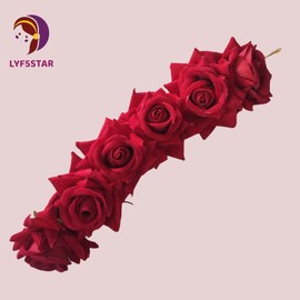 LYF5STAR Red Rose Veni Gajra- Natural looking Rose Veni Gajra for Girls & Women, Rose Veni Gajra for Wedding, Bun Making Hair accessories for Bride – Pack of 1 - Red