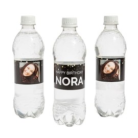 Custom Photo Birthday Water Bottle Labels, Bulk 50 Pieces