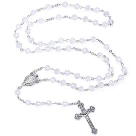 NCPLYGOU Catholic Rosary Crystal Beads Necklace, with Crucifix Rosaries Communion Rosary Christian Gifts Catholic Gifts with Velvet Gift Bag