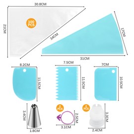 Pack of 120 Piping Bags, Disposable Piping Bags, with 12 Different Nozzles, Stainless Steel