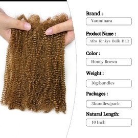 Kinkycurly Bundles Hair for Dreadlocks Extensions Repair Locs 3 Bundles 90g Afro Twist Hair Honey Brown Afro Kinky Bulk Hair for Mini Braiding Twist Hair (30#, 10 INCH (Pack of 3))